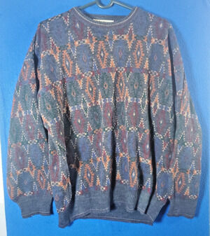 Vtg 80s Brian MacNeil Sweater Mens L Geometric Made in Italy Knit Grandpa Cosby